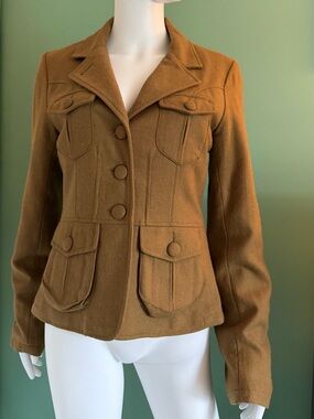 Tulle Vintage Green/Brown Tailored Button-Front Blazer Utility Military Jacket